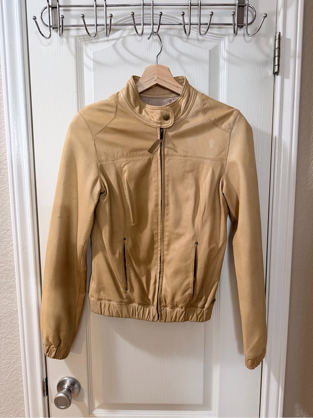 Emu Beige Leather Moto Jacket
